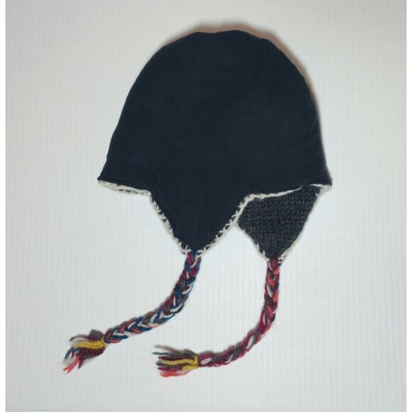 Fair Isle Earflap Knit Hat with Braids Multicolor Fleece Lining Chullo Ski - Picture 4 of 4